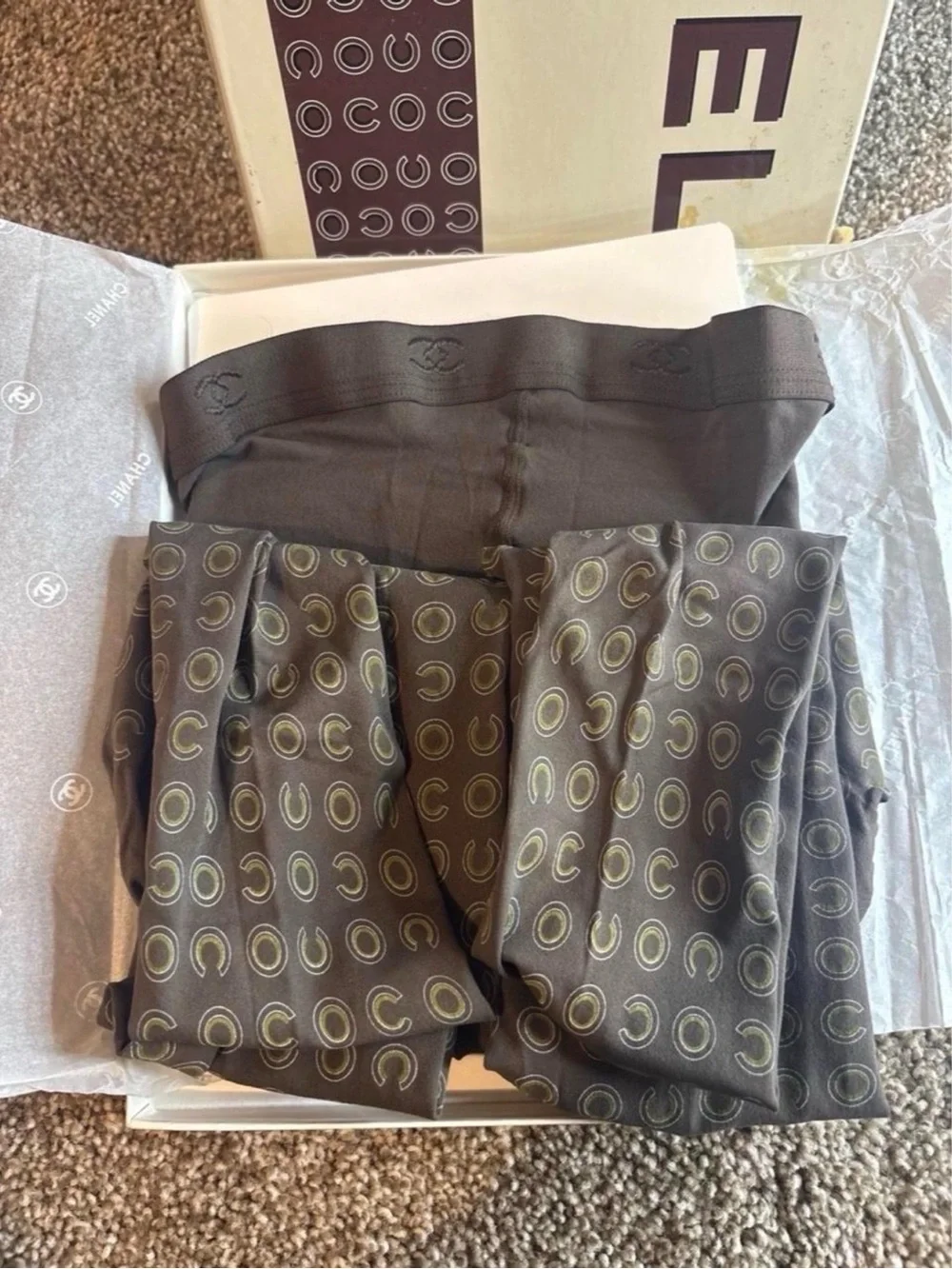 Chanel khaki Logo-Print tights with Original Box